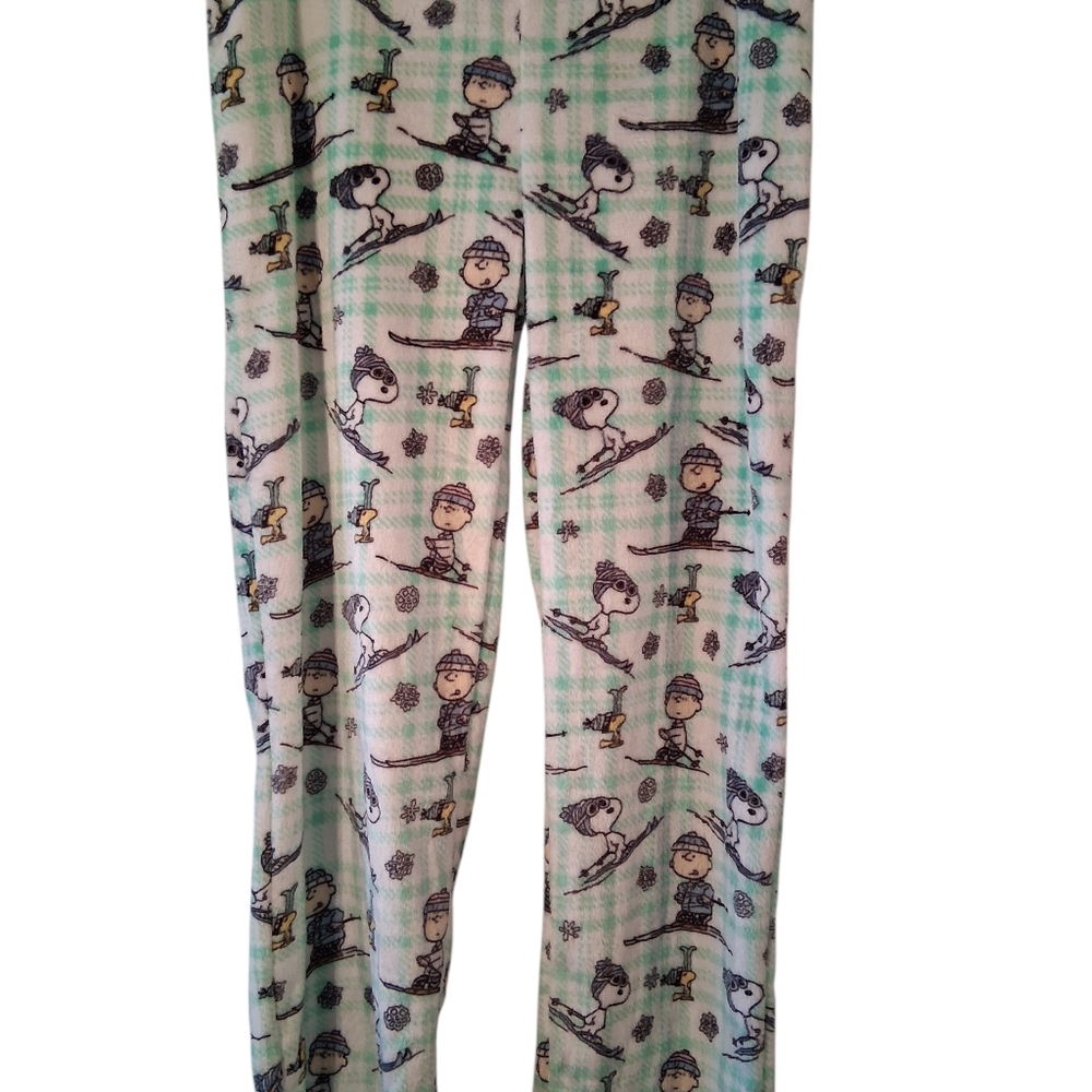 NWT 3pc Peanuts Ski Club Snoopy Pajama Set Aqua + Socks SIZE Large - Picture 3 of 9
